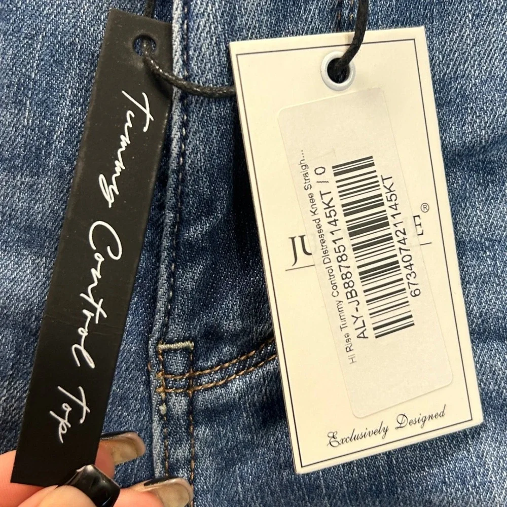 Judy BlueWide Leg Jeans Womens 0/24 HighRise Tummy Control Blue Denim Distressed